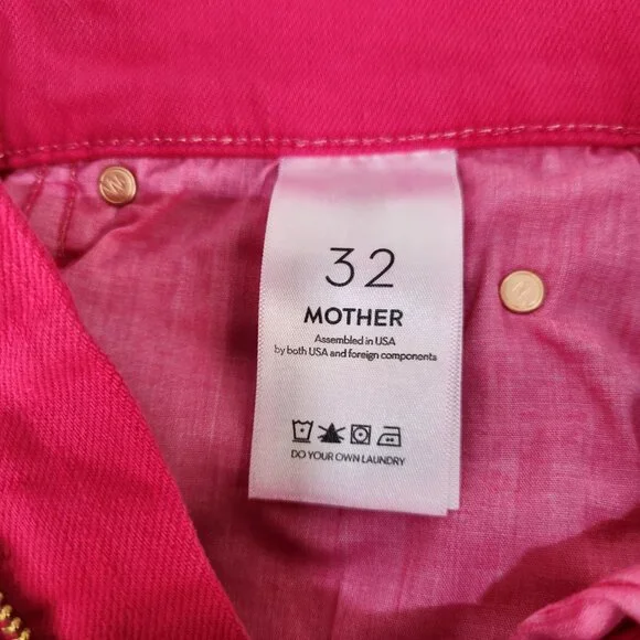 Mother High Waisted Runaway Slice Heel Women's Sz 32 Hot Pink Skinny Flare Jeans